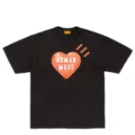 Human Made Heart T Shirt Black front view with heart graphic design
