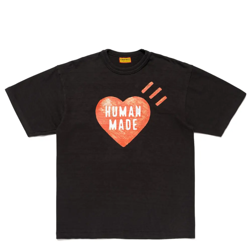 Human Made Heart T Shirt Black Graphic Front Human Made Heart T Shirt Black front view with heart graphic design