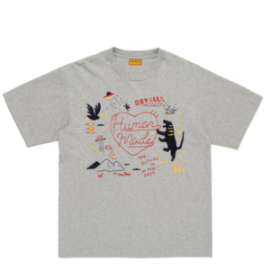 Human Made Embroidered Gray T-Shirt front view with embroidered design