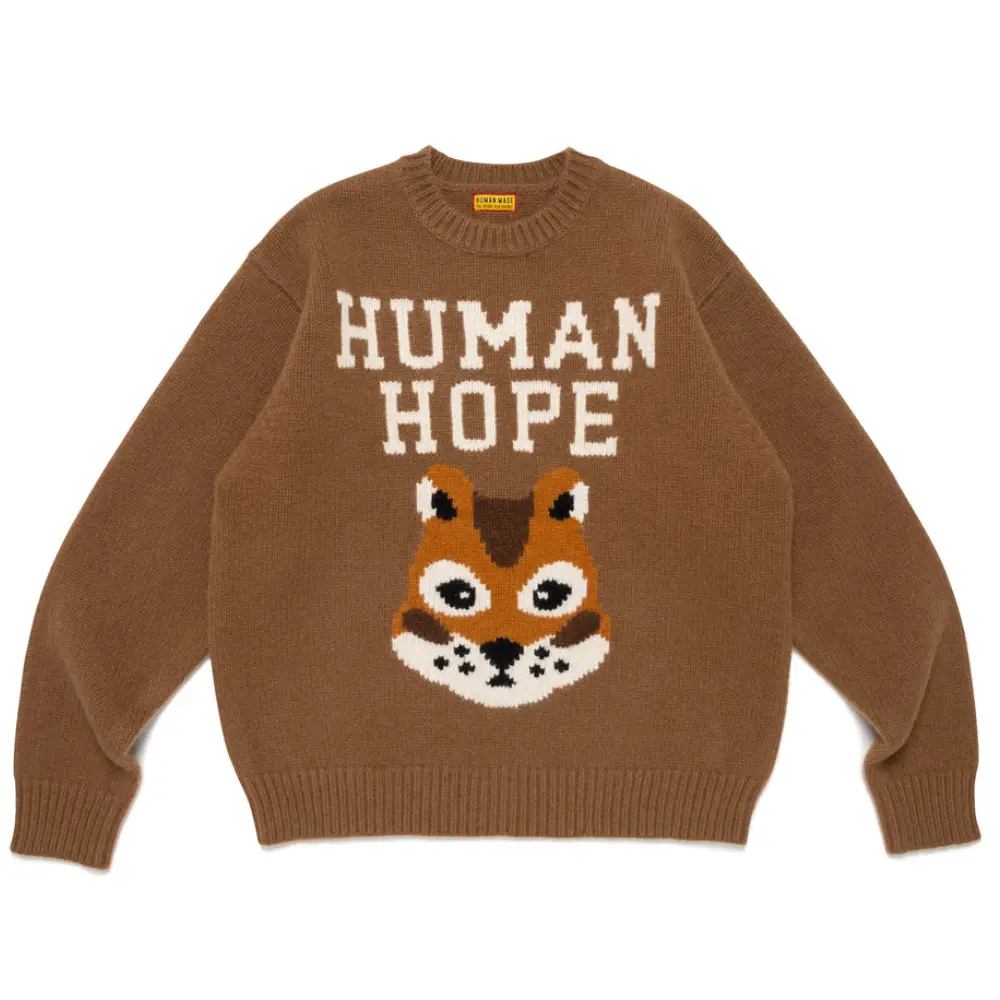 Human Hope Low Gauge Knit Brown Front Human Hope Low Gauge Knit Brown front view