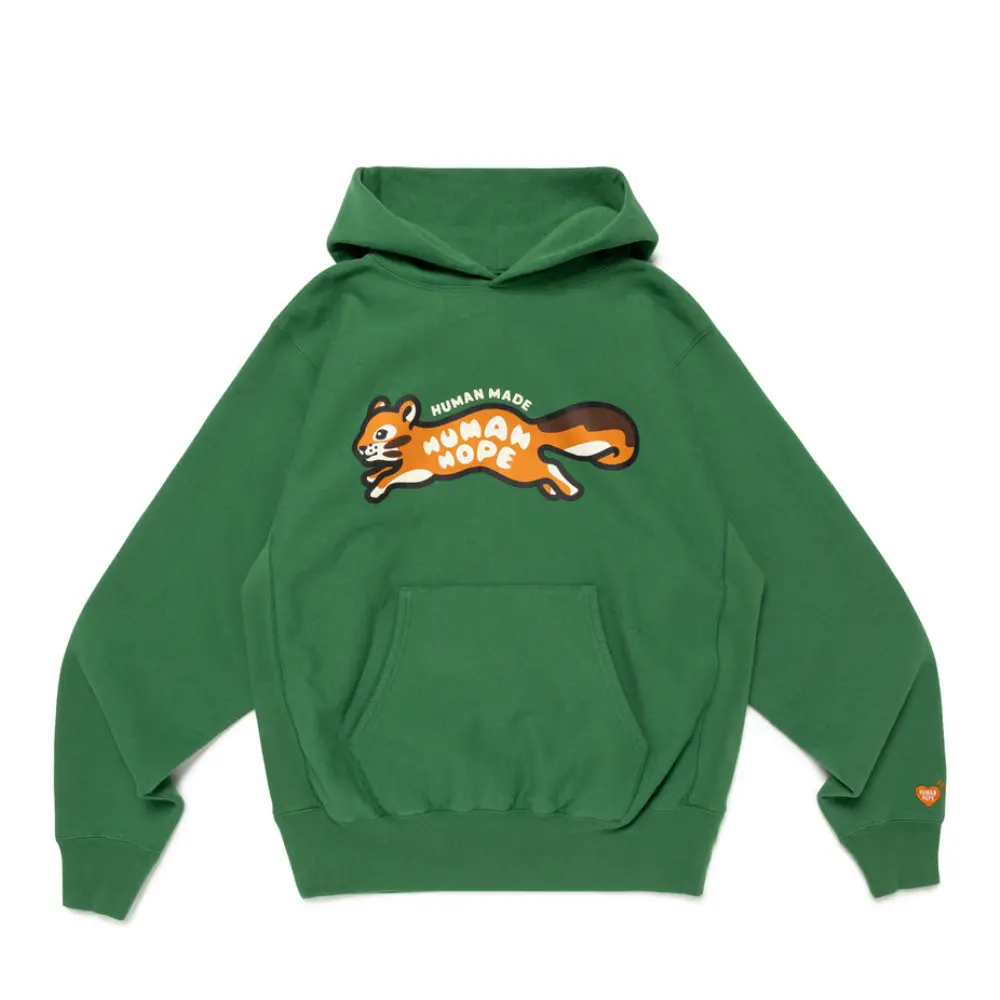 Human Hope Heavyweight Hoode Green Front Human Hope Heavyweight Hoode Green front view with simple design