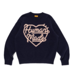 Human Made Heart Knit Sweater Navy front view with classic heart knit design
