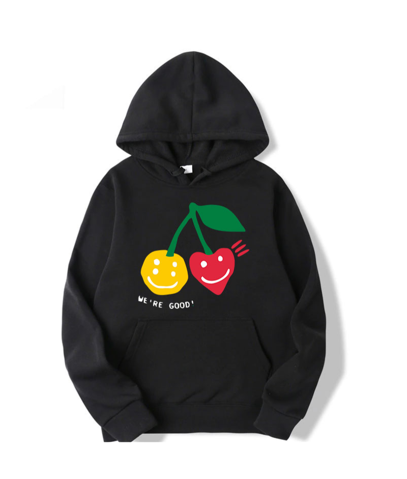 CPFM We’re Good! Cherry Hoodie Front CPFM We’re Good! Cherry Hoodie front view with cherry graphic design