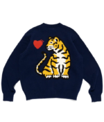 Human Made Tiger Graphic Sweater Navy front view with tiger graphic