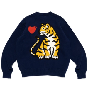 Human Made Tiger Graphic Sweater Navy front view with tiger graphic
