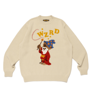 Human Made Wzrd Navy White Knit front view with knit pattern