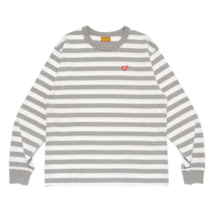 Human Made Stripped Long Sleeve T Shirt Gray front view