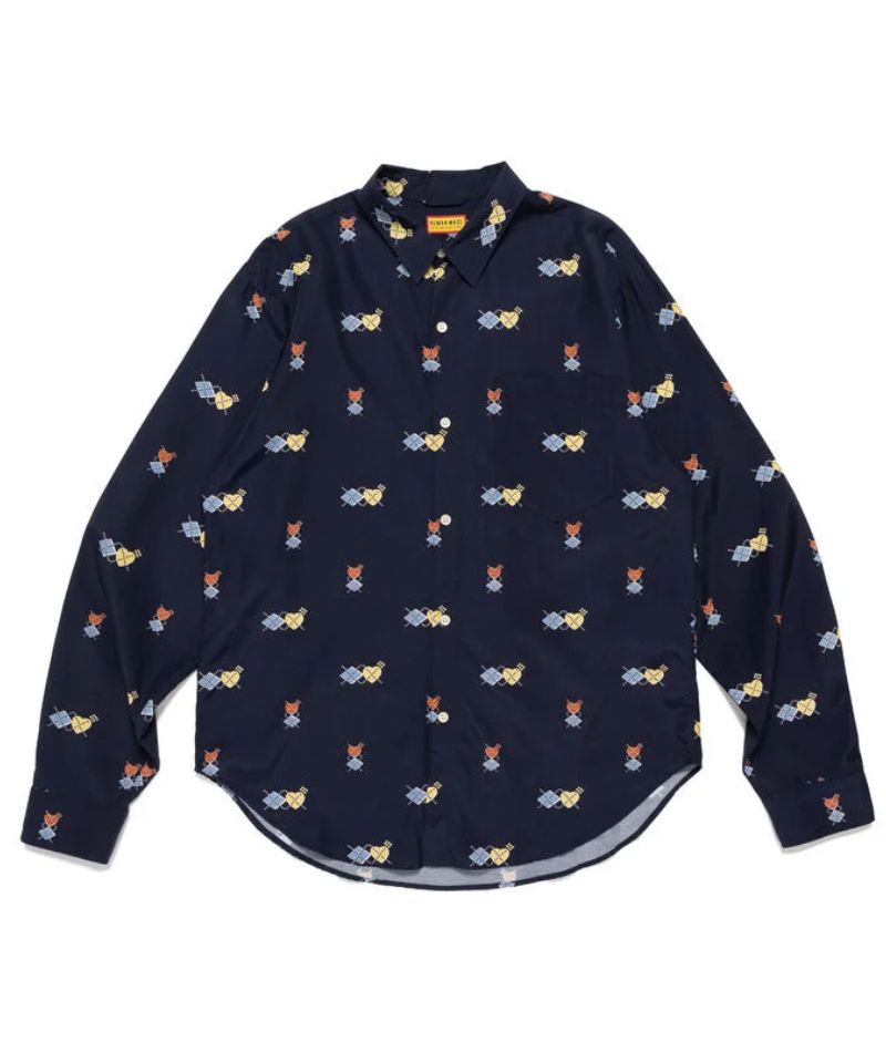 Human Made Heart Printed Shirt Navy Front Human Made Heart Printed Shirt Navy front view