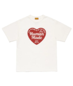 Front view of the Human Made Red Heart White Graphic T Shirt, showing the white base and visible red heart graphic.
