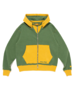 Human Made Zip-Up After Hoodie Green front view with two-tone panels and embroidered logo